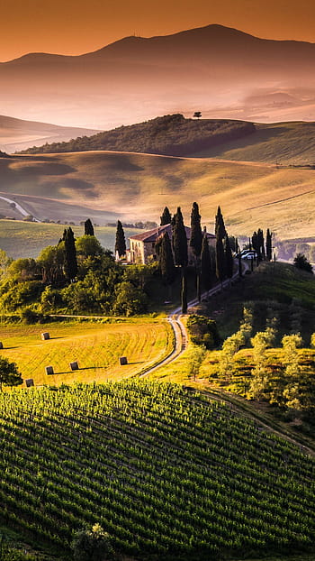 Wallpaper Tuscany, 5k, 4k wallpaper, 8k, Italy, landscape, village, field,  sunset, sky, grass, Nature #558