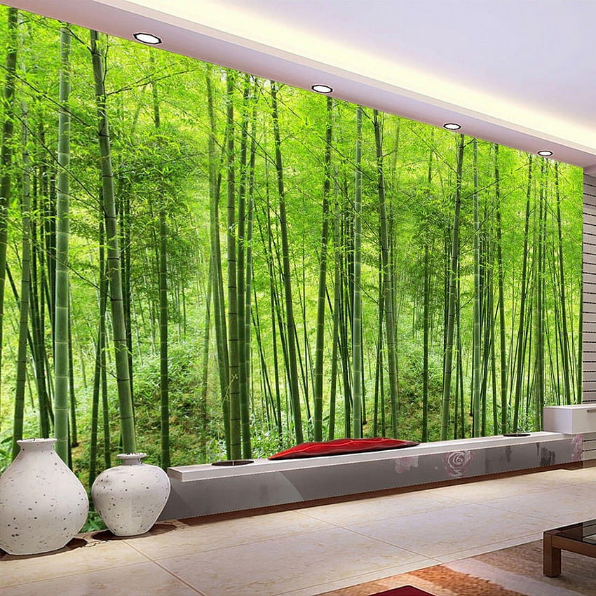 Szczegóły dotyczące niestandardowego bambusowego lasu sztuki malowania ścian telewizor do salonu tła, malowanie ścian Tapeta na telefon HD