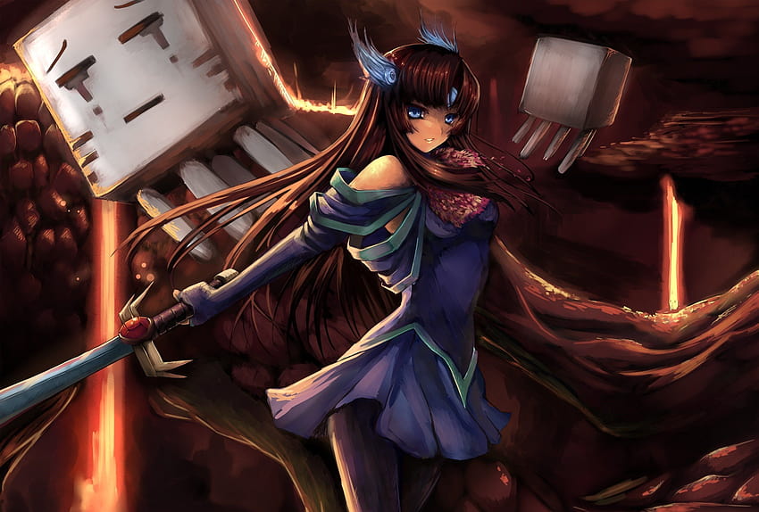 Krieger, Minecraft, Schwert, Spiele, Anime, Mädchen, Fantasy, Original, Artwork / und mobile Hintergründe, Anime Girl Warrior HD-Hintergrundbild