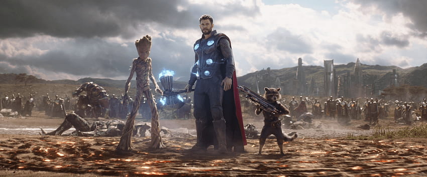 A aterrissagem de Thor em Wakanda, thor rocket e groot papel de parede HD