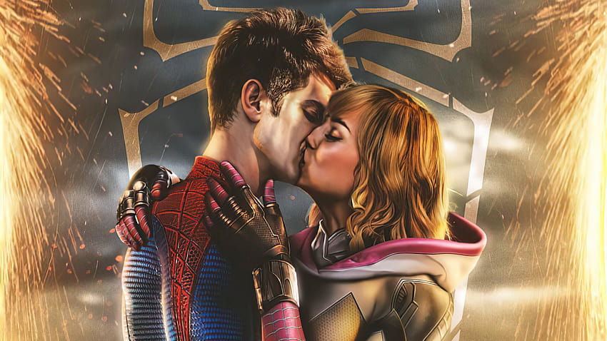 Spiderman und Gwen Stacy küssen sich, Superhelden, Hintergründe und Spider-Man-Kuss HD-Hintergrundbild