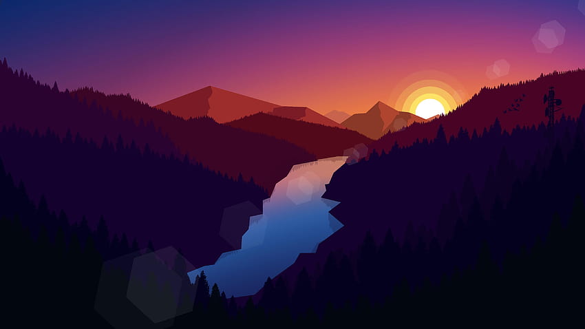 Forest Dark Evening Sunset Last Light Minimalistic, Artist HD wallpaper