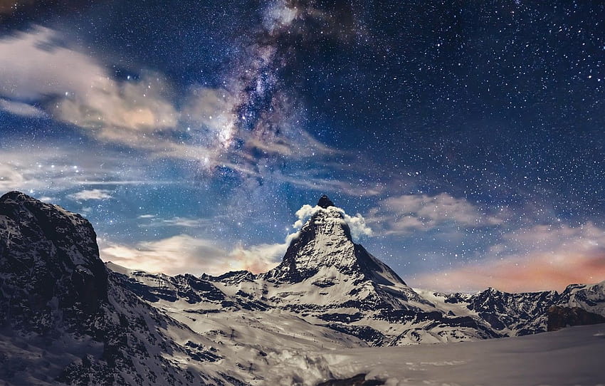stars, mountains, night, tops, The Matterhorn peak in, matterhorn starry sky HD wallpaper