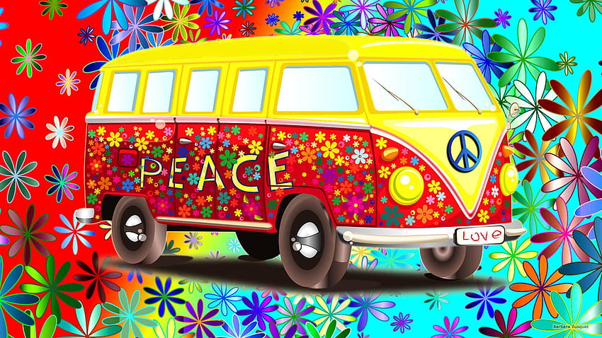VW Bus ·①, volkswagen t1 hippie fondo de pantalla