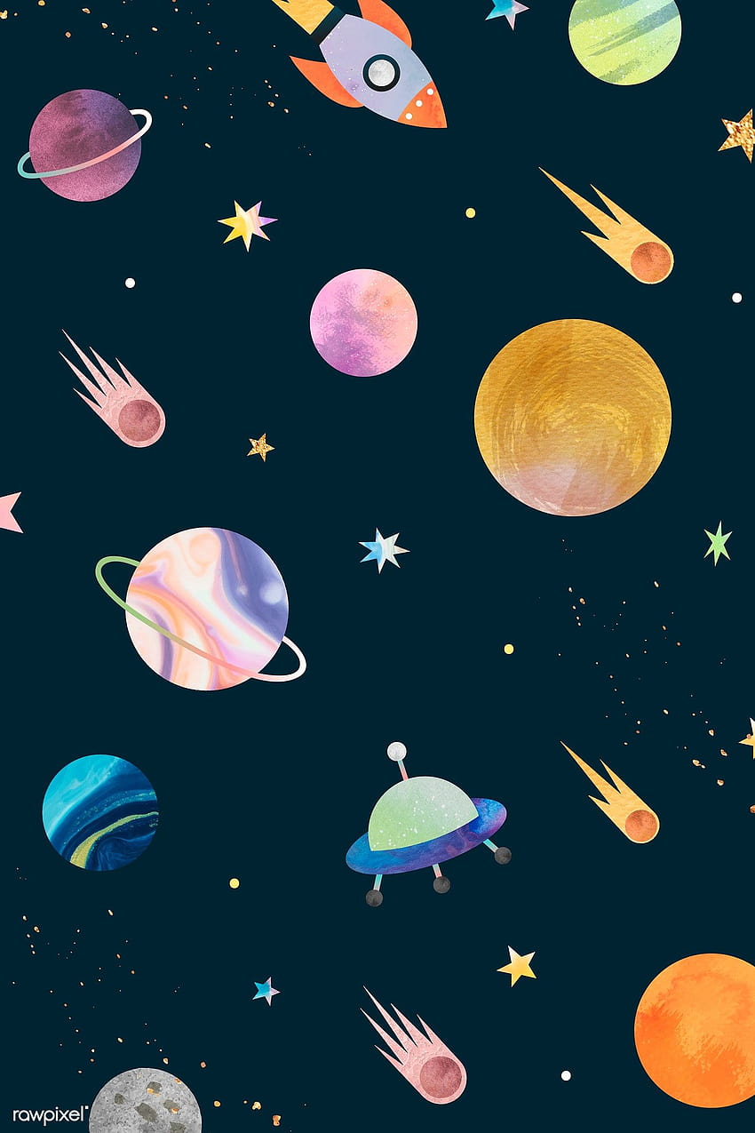 Colorful galaxy watercolor doodle on black backgrounds vector, space ...