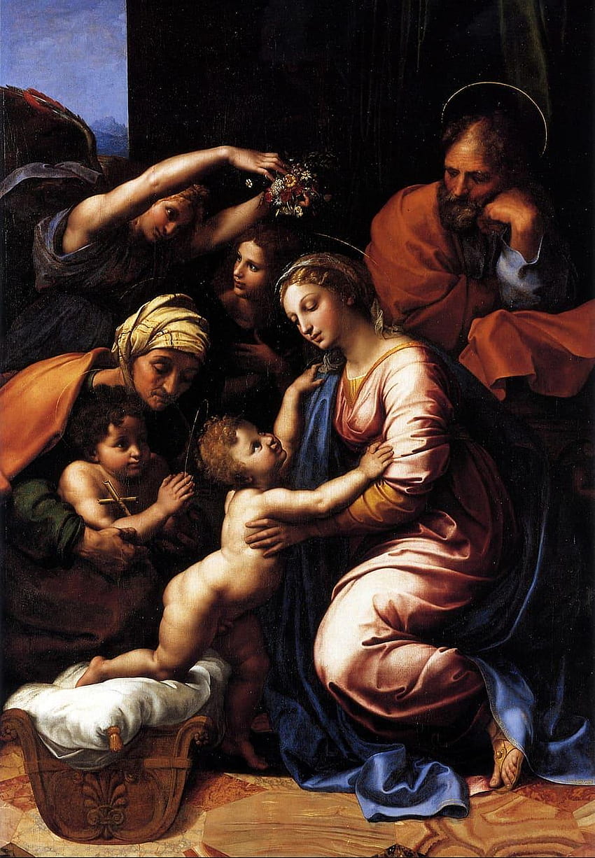 : religious painting, raffaello sanzio, artists, holy family iphone HD phone wallpaper