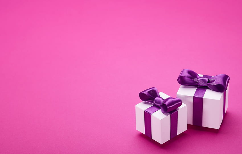 hadiah, pita, busur, kotak, merah muda, sekarang, hadiah, busur, puple, satin , bagian праздники, hadiah natal merah muda Wallpaper HD