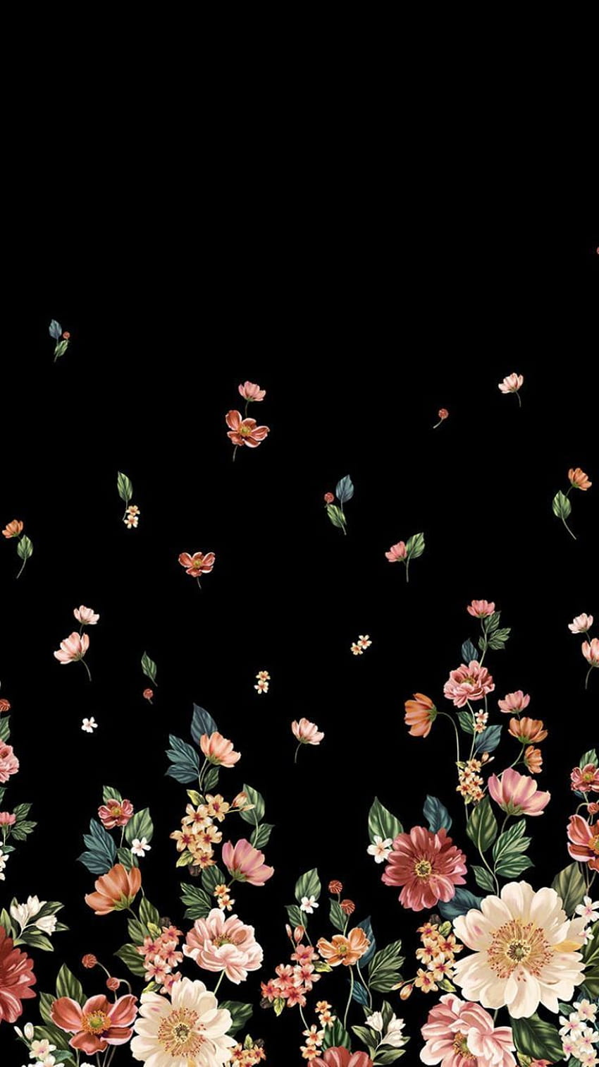 Black Floral, diseños florales estéticos fondo de pantalla del teléfono