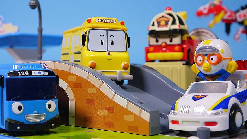 Robocar Poli & Tayo bus città auto giocattolo & Robot treno 로보카폴리 타운 Sfondo HD
