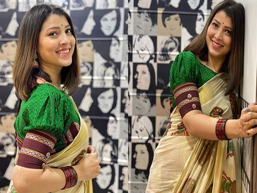 : Tejaswini Pandit looks gorgeous as she pairs a traditional choli with her mom's saree HD wallpaper