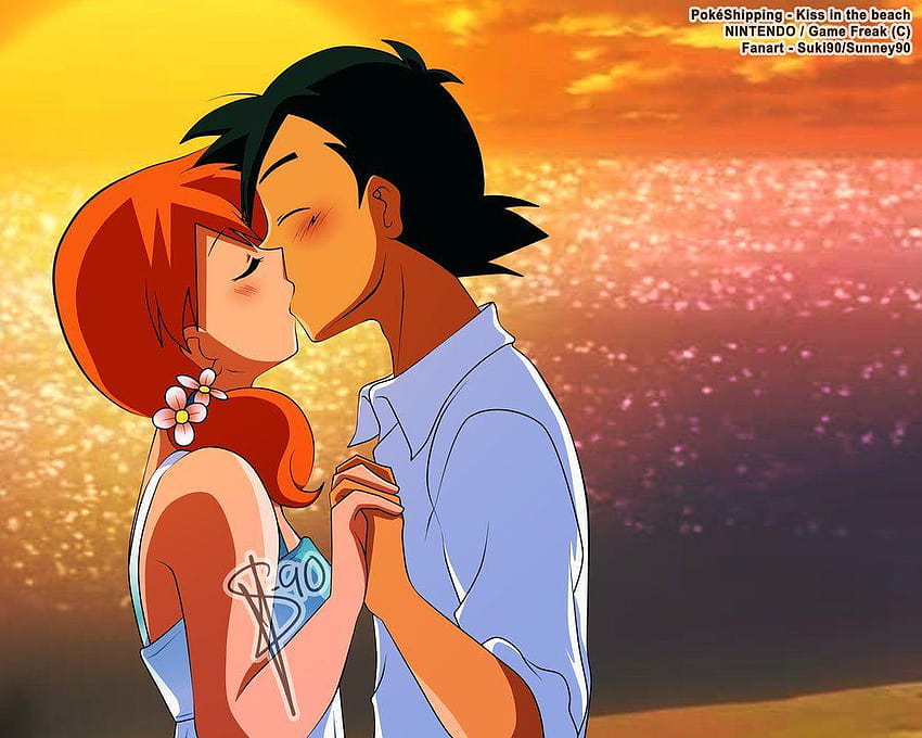 Pokemon :: Ash and Misty :: Kiss in the beach by Sunney90, pokemon ash and misty HD wallpaper