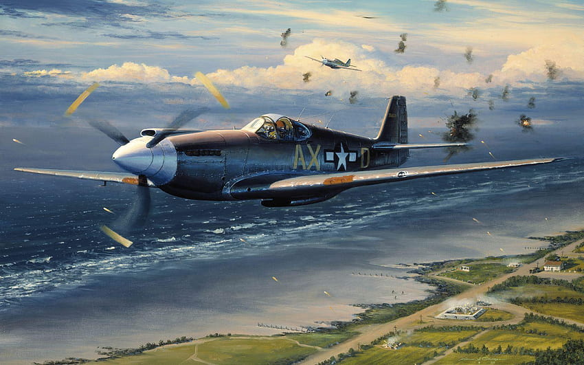 lukisan, artistik, Perang Dunia II, pesawat, P, p51 mustang Wallpaper HD