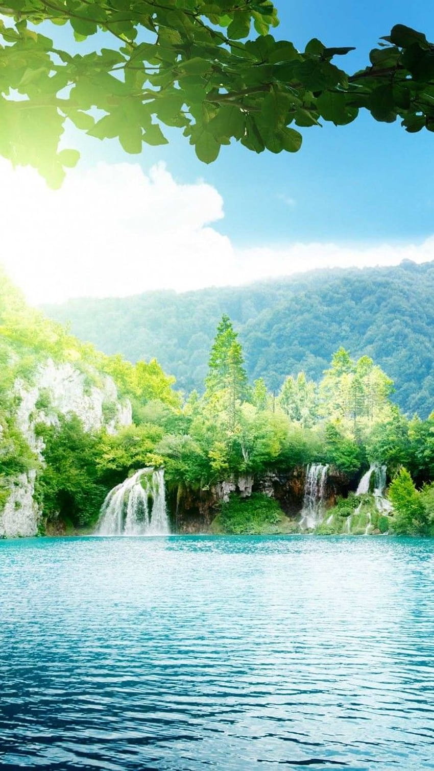 Bezaubernde Seewasserfälle Blue Sky IPhone 6 Plus, fantastische Natur HD-Handy-Hintergrundbild