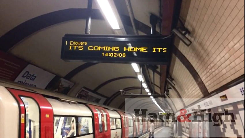 Three Lions: Lyrics to 1996 classic played on Belsize Park tube station display boards ahead of semi final HD wallpaper