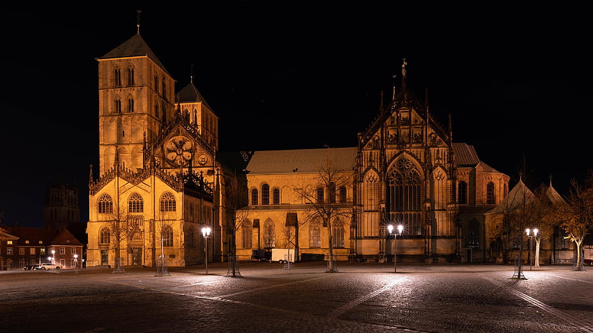 Church Germany Town square Muenster Temples 3840x2160, midnight church HD wallpaper