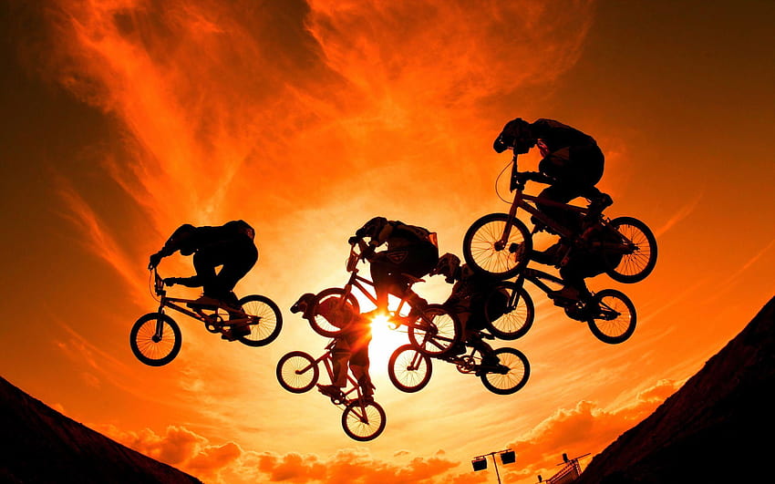 Cycle race Silhouette Bicycle Sport Jump 2560x1600, bicicleta HD wallpaper