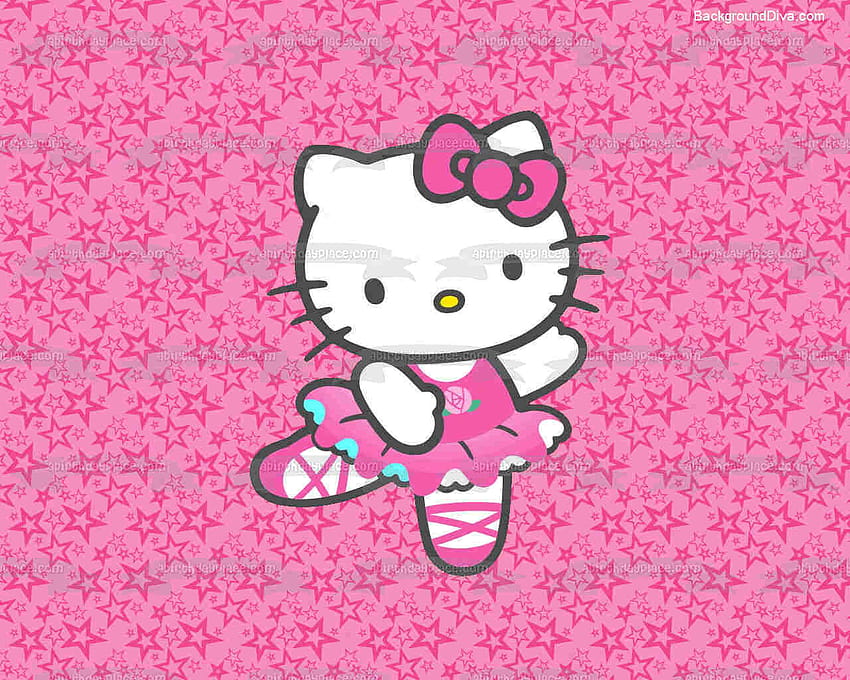 Hello Kitty балерина, танцуваща върху розови звездни фонове Ядлив топер за торта ABPID00138V1, честит ден на благодарността hello kitty HD тапет