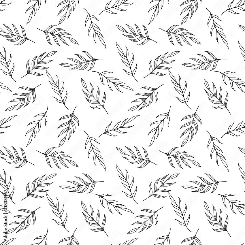 Seamless pattern of black and white leaves, monochrome herb pattern, design for greeting card, mothers day, wedding, birtay, textile, web, wrapping, holiday Stock Vector HD phone wallpaper