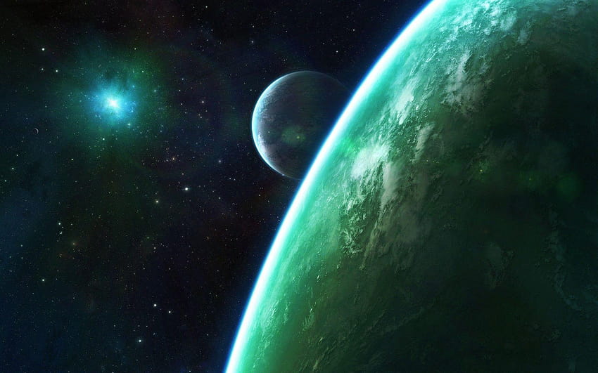Espacio: Starlight Verde Planetas Estrellas Naturaleza fondo de pantalla