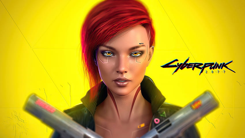 Female V , Cyberpunk 2077, Cover Art, Latar belakang kuning, PlayStation 4, Games, girl game Wallpaper HD