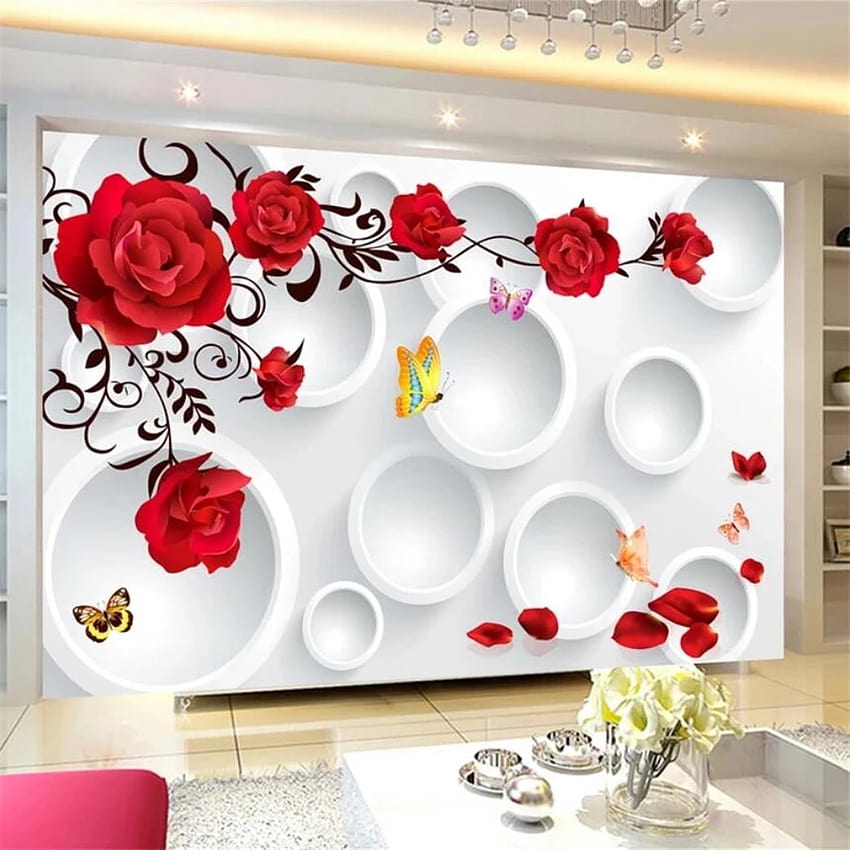 Beibehang Custom 3D จิตรกรรมฝาผนังวงกลม rose รักโรแมนติกพื้นหลังผนังห้องนั่งเล่นห้องนอนตกแต่งบ้านจิตรกรรมฝาผนัง วอลล์เปเปอร์โทรศัพท์ HD