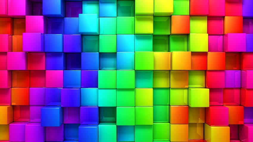 cube, blocks, 3d, iphone , android , rainbow, abstract, vibrant geometric colors HD wallpaper