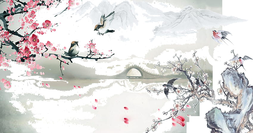 Lukisan Cat Air Cina, lukisan tinta Wallpaper HD