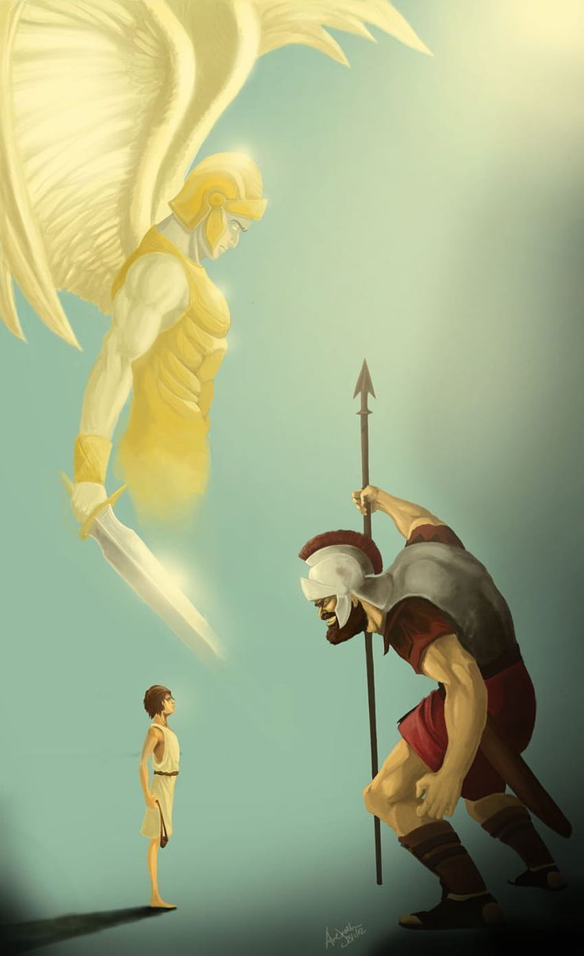 david and goliath with angel HD phone wallpaper