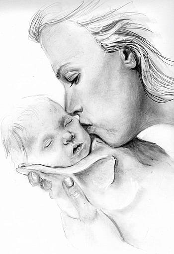 Charcoal Sketch Of A Loving Mother | DesiPainters.com