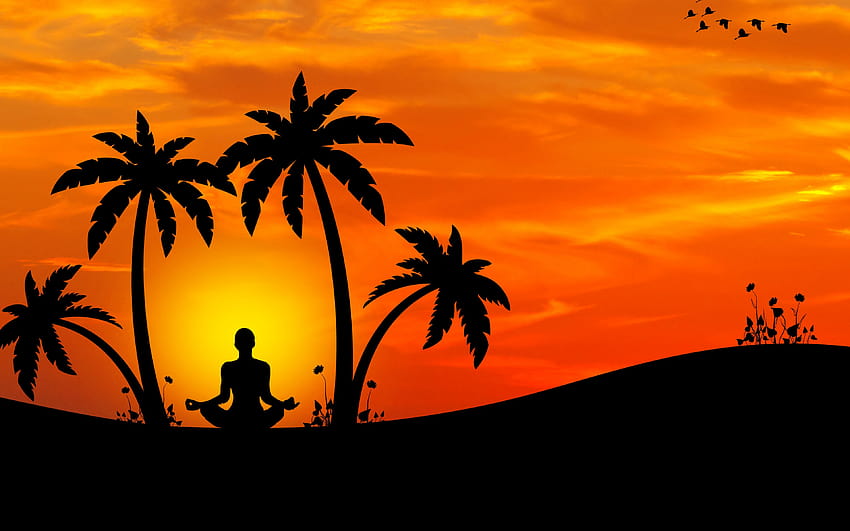 3840x2400 meditation, yoga, silhouette, palm, meditation ultra HD wallpaper