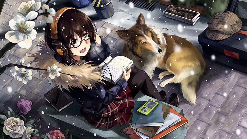 anime girl reading a book drawing