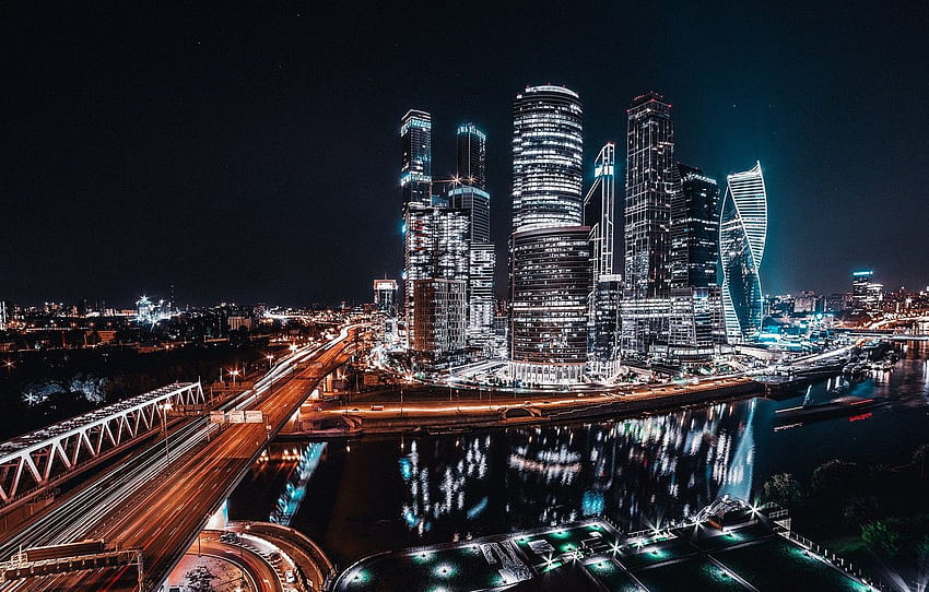 światło, noc, miasto, światła, droga, Moskwa, Rosja, Rosja moskwa pejzaż miejski Tapeta HD