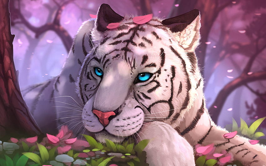 White Tiger Pink Forest Fantasy Art HD wallpaper  Pxfuel