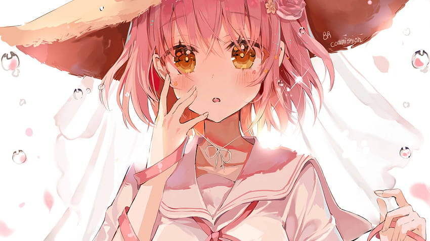 Anime Girl Short Pink Hair, gadis anime lucu rambut pink Wallpaper HD