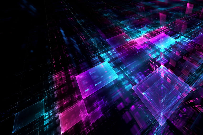 Cubes Grid Colorful Neon Lights 3d, neon geometric HD wallpaper