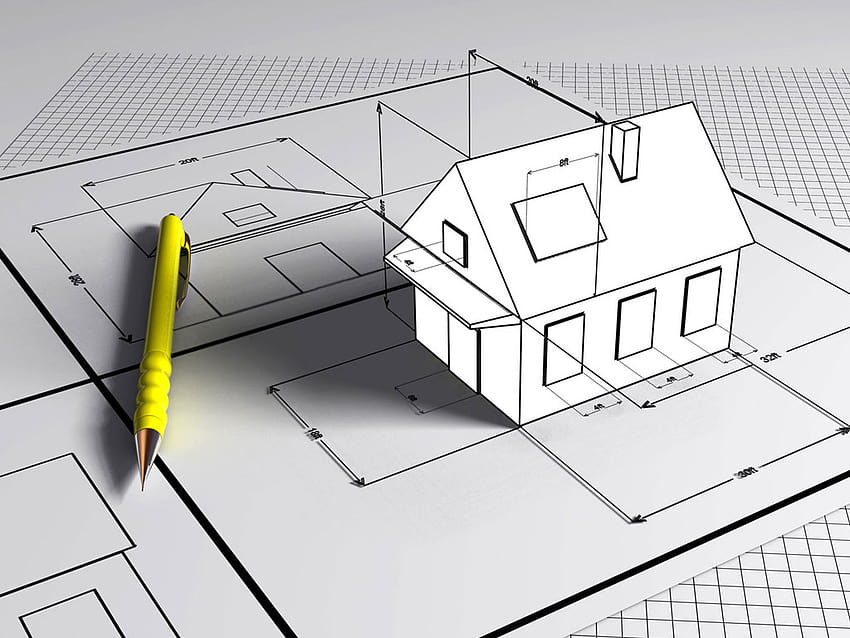 3D-Architekturentwurf, Hausplanentwurf, technische Zeichnung HD-Hintergrundbild
