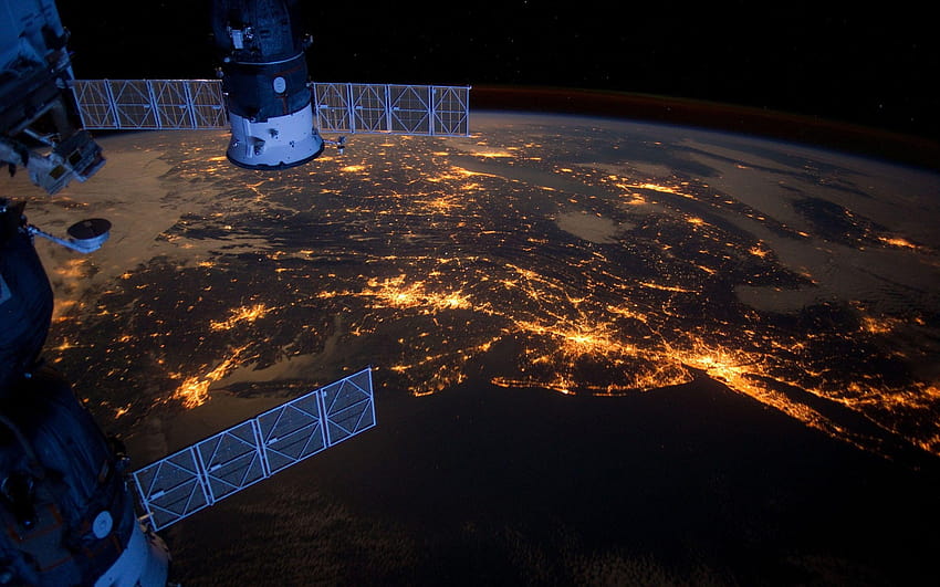 espaço sideral, luzes, planetas, terra, satélite, internacional, américa do norte papel de parede HD