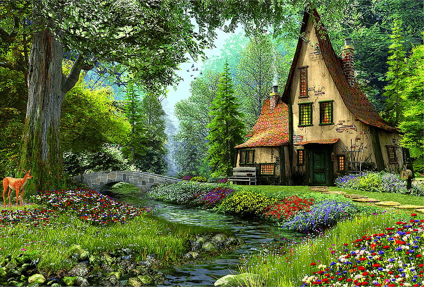 Fairytale House in the Forest, fairy house HD wallpaper