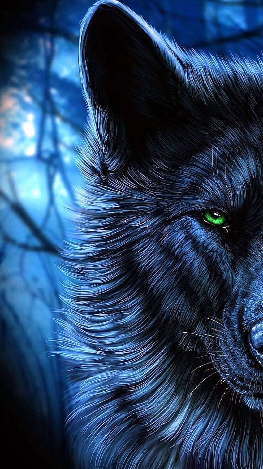Black Wolves With Blue Eyes, blue and green wolf HD phone wallpaper