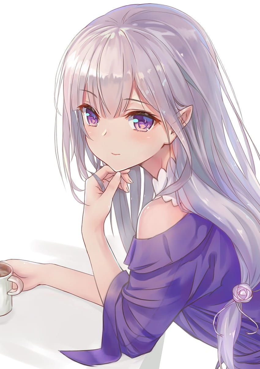 紫のトップス アニメ キャラクター、アニメの女の子紫を身に着けている白髪の女の子 HD電話の壁紙