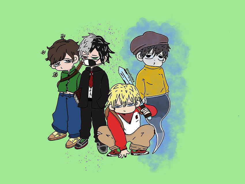 Art style inspired by HIZG. Tubbo, Ranboo, Tommy, and ghostbur being dudes. I hope you like it. : dreamsmp, ranboo and tubbo HD wallpaper
