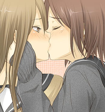 Mobile wallpaper: Anime, Kiss, Blue Eyes, Original, School Uniform, Yuri,  1365806 download the picture for free.