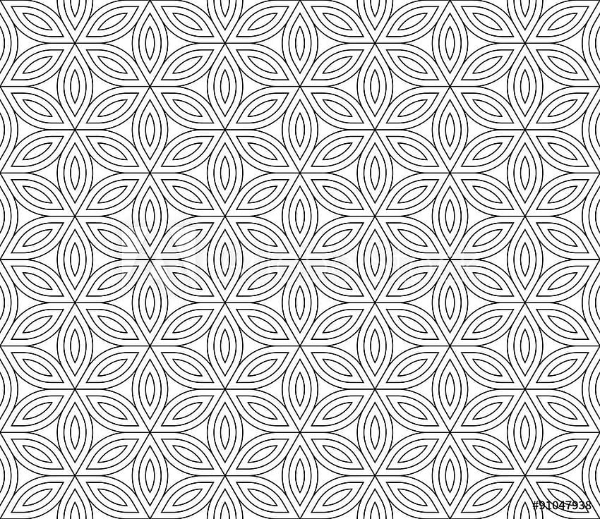 Vector padrão de geometria sagrada sem costura moderno, preto e branco, impressão geométrica preta papel de parede HD
