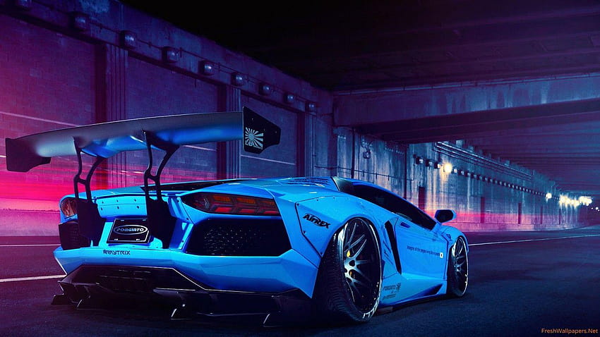 Tuned Blue Lamborghini Aventador HD wallpaper