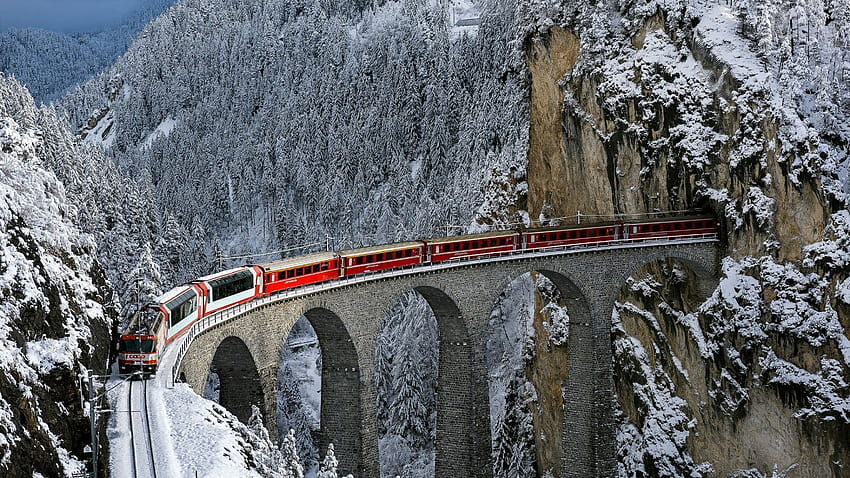mountain pass bernina railway bernina express swiss alps rhaetian railway railw…, winter railway HD wallpaper