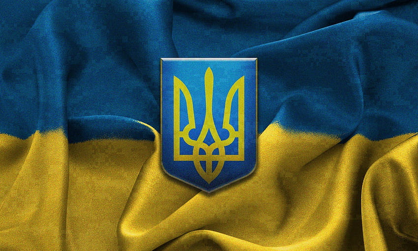bandera de ucrania escudo de armas tridente amarillo azul, bandera de ucrania fondo de pantalla