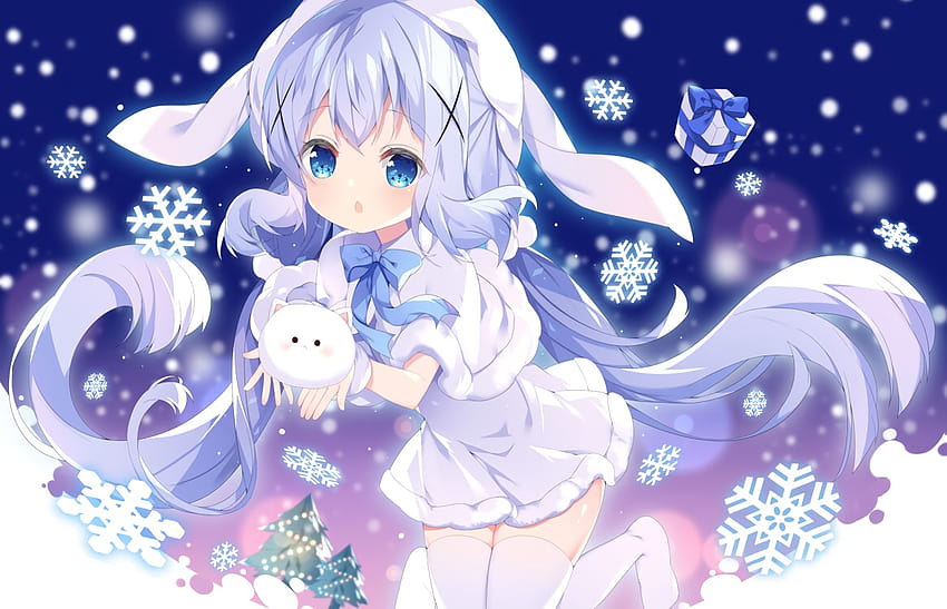 takma elbise gochuumon wa usagi desu ka? kafuu chino loli uzun saç kar uyluk tippy, gochiusa HD duvar kağıdı