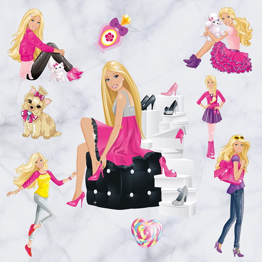 Janeyer [Versão mais recente] Decorativo para casa Efeito 3D Cute Barbie Girls Mural Adesivo de parede removível Cartoon Kids Nursery Wall Art Decal Black Barbie: Home & Kitchen, barbie cartoon Papel de parede de celular HD