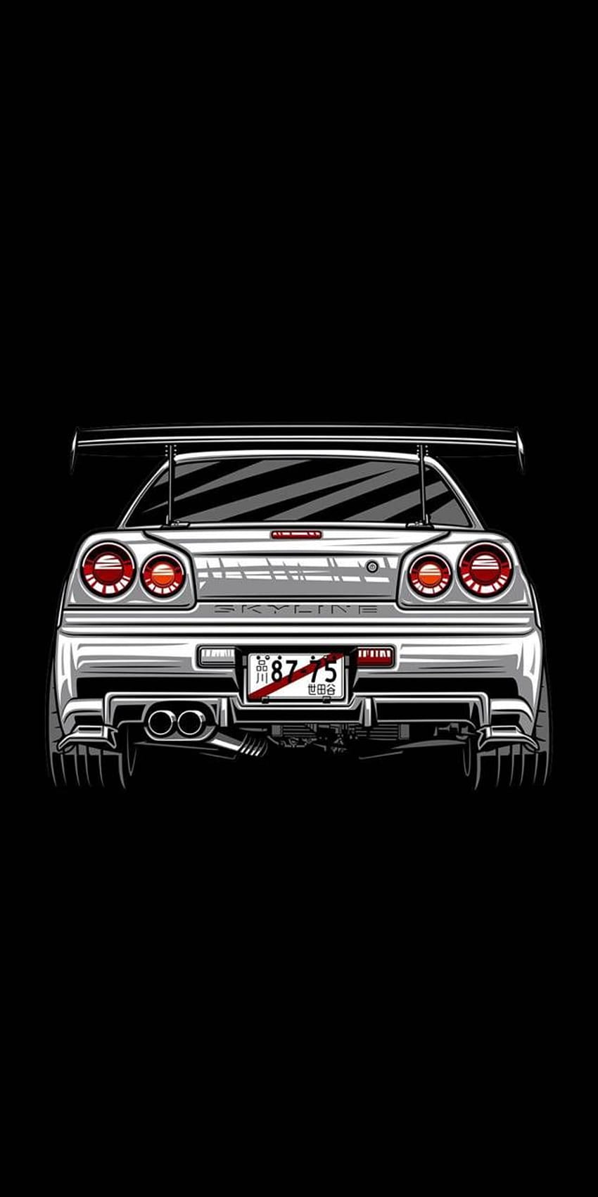 Nissan r34 GTR von Alpinetr, dunkles Auto amoliert HD-Handy-Hintergrundbild