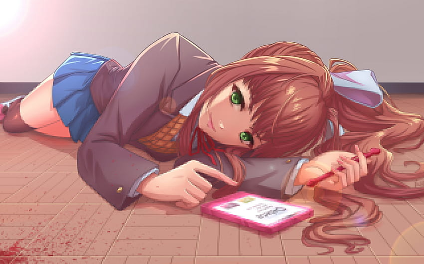 Monika, Lying Down, Doki Doki Literature Club, ddlc monika HD wallpaper